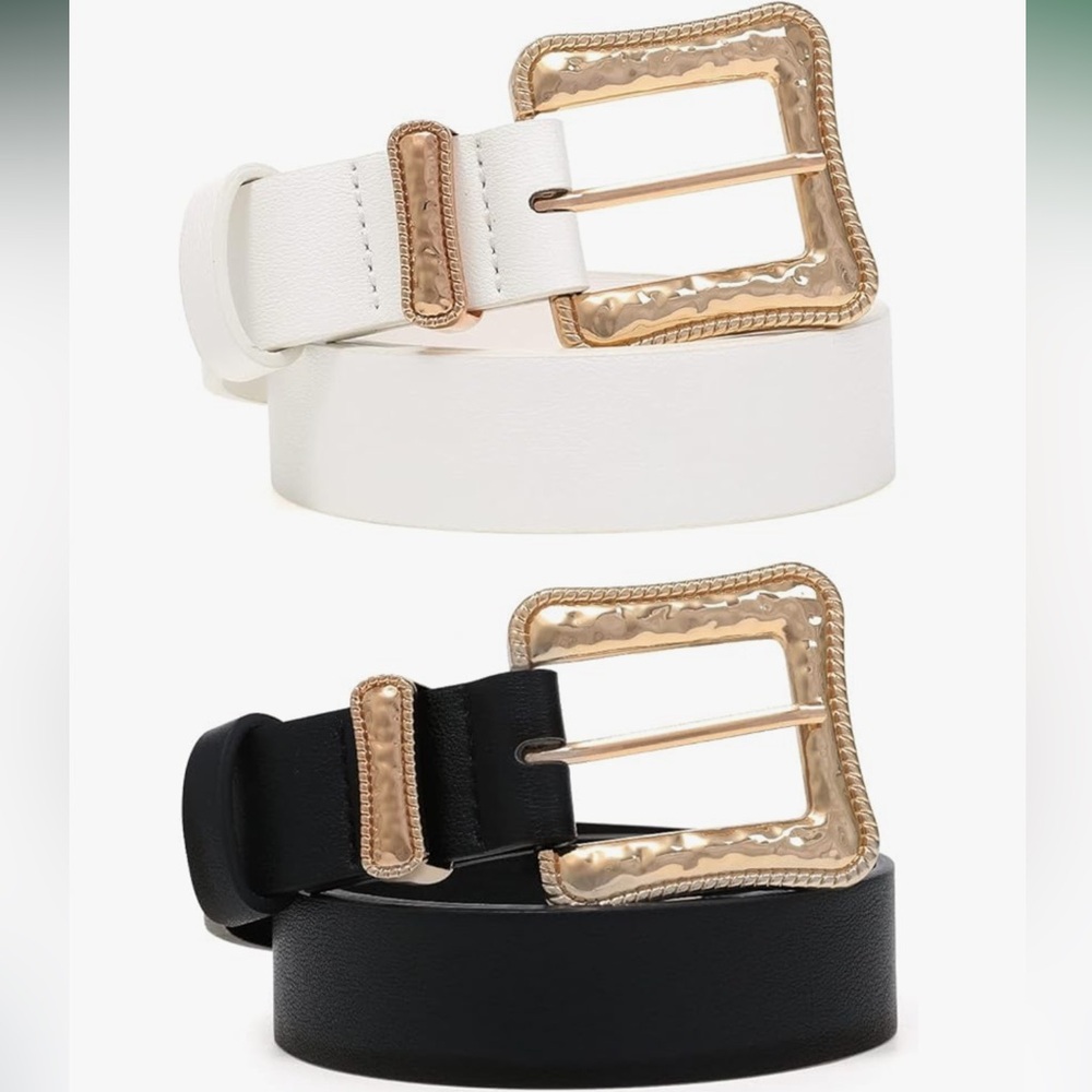 Set of White and Black Belts with Gold Buckle